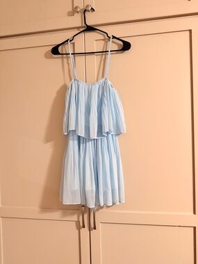Light Blue Girls' Chiffon Sundress with Spaghetti Straps